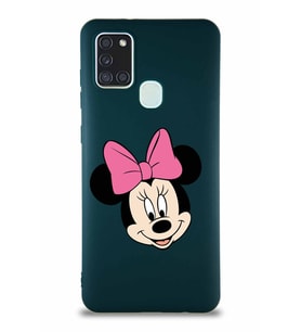 Samsung Galaxy A21S Soft Premier Kapak Minnie Mouse-C Tasarımlı Silikon Kılıf - Yeşil (Şeffaf)