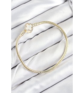 Pirinç Charm Zirkon Taşlı Yonca Model Gold Renk Kadın Bileklik - TJ-BB7805