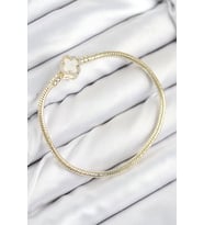 Pirinç Charm Zirkon Taşlı Yonca Model Gold Renk Kadın Bileklik - TJ-BB7805