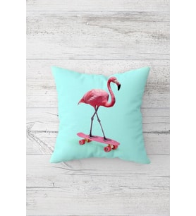 Kaykaylı Flamingo Çift Tarafı Baskılı Gizli Fermuarlı Yastık Kılıfı Kırlent Koltuk Yastık Kılıfı (Turkuaz)