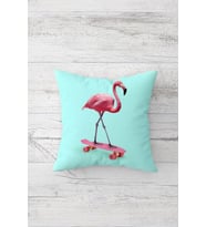 Kaykaylı Flamingo Çift Tarafı Baskılı Gizli Fermuarlı Yastık Kılıfı Kırlent Koltuk Yastık Kılıfı (Turkuaz)