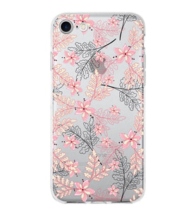 Apple iPhone 7 Uyumlu Kapak Floral Kırmızı Tasarımlı Şeffaf Silikon Kılıf