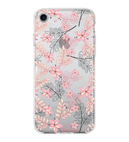 Apple iPhone 7 Uyumlu Kapak Floral Kırmızı Tasarımlı Şeffaf Silikon Kılıf
