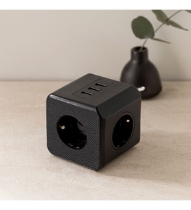 Termal akım korumalı 3'lü duvar prizi (3x USB) - Siyah