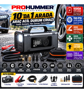 PHM014 Jump Starter - Çok Fonksiyonlu 10u1 Arada Süpürgeli Kompresörlü Akü Takviye Cihazı 18000 mAh -