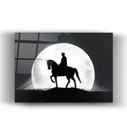 Cam Tablo - Dolunayda Atatürk - Duvar Dekorasyon - Ofis Tablosu - Duvar Tablosu - Siyah-Beyaz - Atatürk - Cumhuriyet (Siyah - Beyaz)