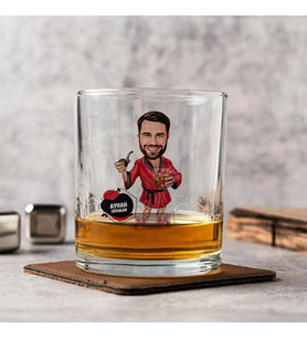 Kişiye Özel Keyifli Erkek Karikatürlü Viski Bardağı