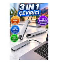 MacBook Uyumlu 3 In 1 Type-C HDMI USB 3.0 Çevirici Dönüştürücü Adaptör