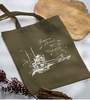 BK Gift İstanbul Tasarımlı Haki Kumaş Bez Çanta, Baskılı Omuz Çantası, Alışveriş Çantası, Arkadaşa Hediye-2