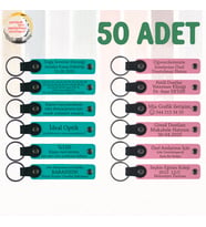 Koyu Turkuaz & Pembe, 50’li Set, İsim Yazılabilen Anahtarlık, Kuaför Müşterilerine Teşekkür Hediyesi