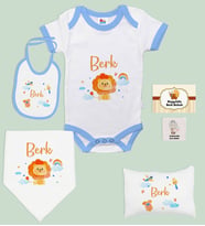 BK Kids Kişiye Özel İsimli 6 Parça Mavi Bebek Body Zıbın Battaniye ve Yastık Hediye Seti, Yeni Doğan Bebek Giyim Hediyesi-4