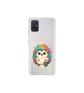 Samsung Galaxy A51 ile Uyumlu Splash Kirpi Tasarımlı Şeffaf Silikon Kılıf