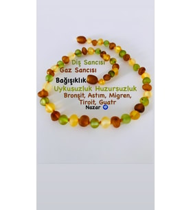 NİSSBEBE, SERTİFİKALI ORİJİNAL KEHRİBAR BEBEK DİŞ KOLYESİ 32-33 cm 0-4 YAŞ