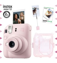 Instax mini 12 Pembe Fotoğraf Makinesi-10'lu Film-Kıskaçlı Resim Standı ve Simli Pleksi Kılıf Seti