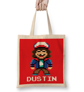 Stranger Things Dustin Pixel Character Bez Çanta Uzun Saplı