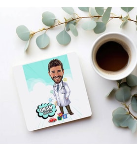 Kişiye Özel Erkek Çocuk Doktoru Karikatürlü Bardak Altlığı