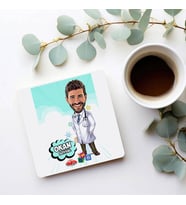Kişiye Özel Erkek Çocuk Doktoru Karikatürlü Bardak Altlığı
