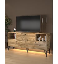 Mila Led Işıklı Dolaplı Minifiksli 160 Cm Konsol - Tv Ünitesi - Tv Sehpası - Atlantik Çam (Kahverengi)