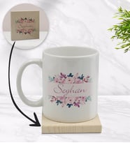 BK Gift Kişiye Özel Çiçek Tasarımlı Beyaz Kupa Bardak ve Ahşap Bardak Altlığı Hediye Seti - Model 22