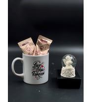 Sevgililer günü hediyesi love you forever kupa ve beyaz mini küre 