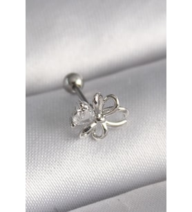 316L Çelik Gümüş Renk Zirkon Taş Detay Kurdele Model Tragus Piercing 5886 - HPSBYI2602-2096