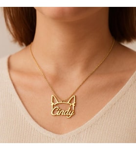 Kedi Figürlü İsim Kolye 925K Gümüş (Gold)