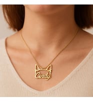 Kedi Figürlü İsim Kolye 925K Gümüş (Gold)