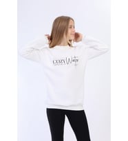 Toontoy Kız Çocuk Balıkçı Yaka İçi Pamuklu Sweatshirt (Ekru)
