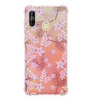 Samsung Galaxy A60 Uyumlu Köşe Korumalı Antişok Kapak Floral Pudra Tasarımlı Şeffaf  Kılıf