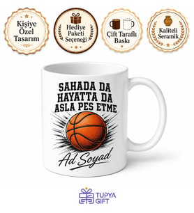 İsimli Basketbol Topu Desenli Kupa Bardak Basketbolcu Hediye