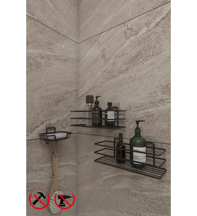 Yapışkanlı Siyah 2 Adet Banyo Düzenleyici Rafı ve Katı Sabunluk ve Bulaşık Süngerlik Düzenleyicisi