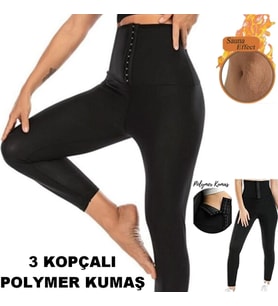 Termal Egzersiz Kıyafeti Agraflı Tayt 3 Kopçalı Sauna Terletici Termal Tayt Polymer Kumaş Tayt (Siyah)