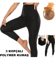 Termal Egzersiz Kıyafeti Agraflı Tayt 3 Kopçalı Sauna Terletici Termal Tayt Polymer Kumaş Tayt (Siyah)
