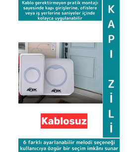 Kendinden Yapışkanlı Ev Kapı Girişi Ofis 36 Melodili LED Işıklı Kablosuz Su Geçirmez Beyaz Kapı Zili