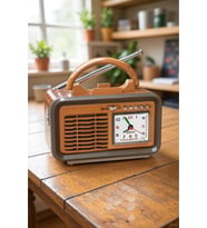 Retro Nostaljik Radyo MP3 Çalar Bluetooth Hoparlör FM,SD,USB Şarjlı/Pilli El Feneri,Saat