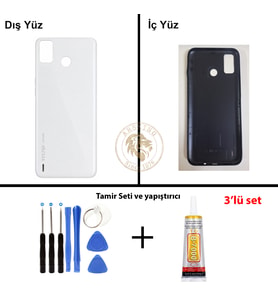 Tecno Vida Seti + Yapıştırıcı Spark 6 Go Beyaz Yapıştırıcı B-7000 Yapıştırıcı Vida Seti Arka Kapak Arka Cam Batarya Kapağı Lazer Kesim Kapak Pil Kapağı Back Cover