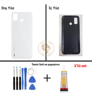 Tecno Vida Seti + Yapıştırıcı Spark 6 Go Beyaz Yapıştırıcı B-7000 Yapıştırıcı Vida Seti Arka Kapak Arka Cam Batarya Kapağı Lazer Kesim Kapak Pil Kapağı Back Cover