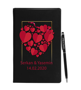Sevgililer Gününe Özel Siyah Defter Kalem Seti 36