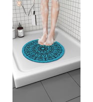 Yuvarlak Desenli Banyo Paspası Kaymaz Yumuşak Esnek  Paspas Islak Zemin Hijyenik Paspas (50x50 cm) (Mavi)