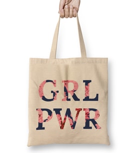 Girl Power Empowering Women Floral Background Bez Çanta Uzun Saplı