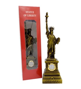 Metal Saatli Özgürlük Heykeli Gold Vintage Dekor USA 25cm