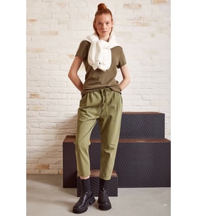Beli İpli Salaş Gabardin Pantolon Haki