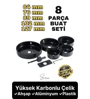 Premium Kalite 8 Parça Buat Delik Açma Testeresi Panç Seti Alçıpan Kartonpiyer Mobilya Ahşap Mdf