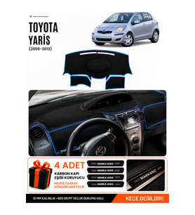 e-biz TOYOTA YARİS (2005-2013) Uyumlu Torpido Koruma, Torpido Örtüsü, Torpido Kılıfı - Siyah-Mavi - TO025
