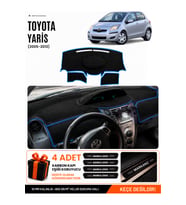 e-biz TOYOTA YARİS (2005-2013) Uyumlu Torpido Koruma, Torpido Örtüsü, Torpido Kılıfı - Siyah-Mavi - TO025