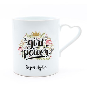 İsme Özel Kalp Detaylı Kupa Bardak - Girl Power