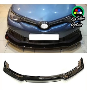 Toyota Auris Gri Renkli Şeritli Dilli Ön Lip 4 Prç Parlak Siyah ABS