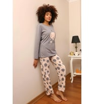 pilelistore- Kadın Penye Uzun Kol Pijama Takım Gri