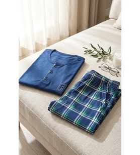 Erkek Lacivert Viskon Karışımlı Kısa Kollu Yazlık Soft Pijama Takımı