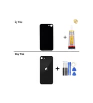 iPhone SE 2020 Siyah Arka Kapak Arka Cam Batarya Kapağı Lazer Kesim Kapak Pil Kapağı + B-7000 Yapıştırıcı + Tamir Seti